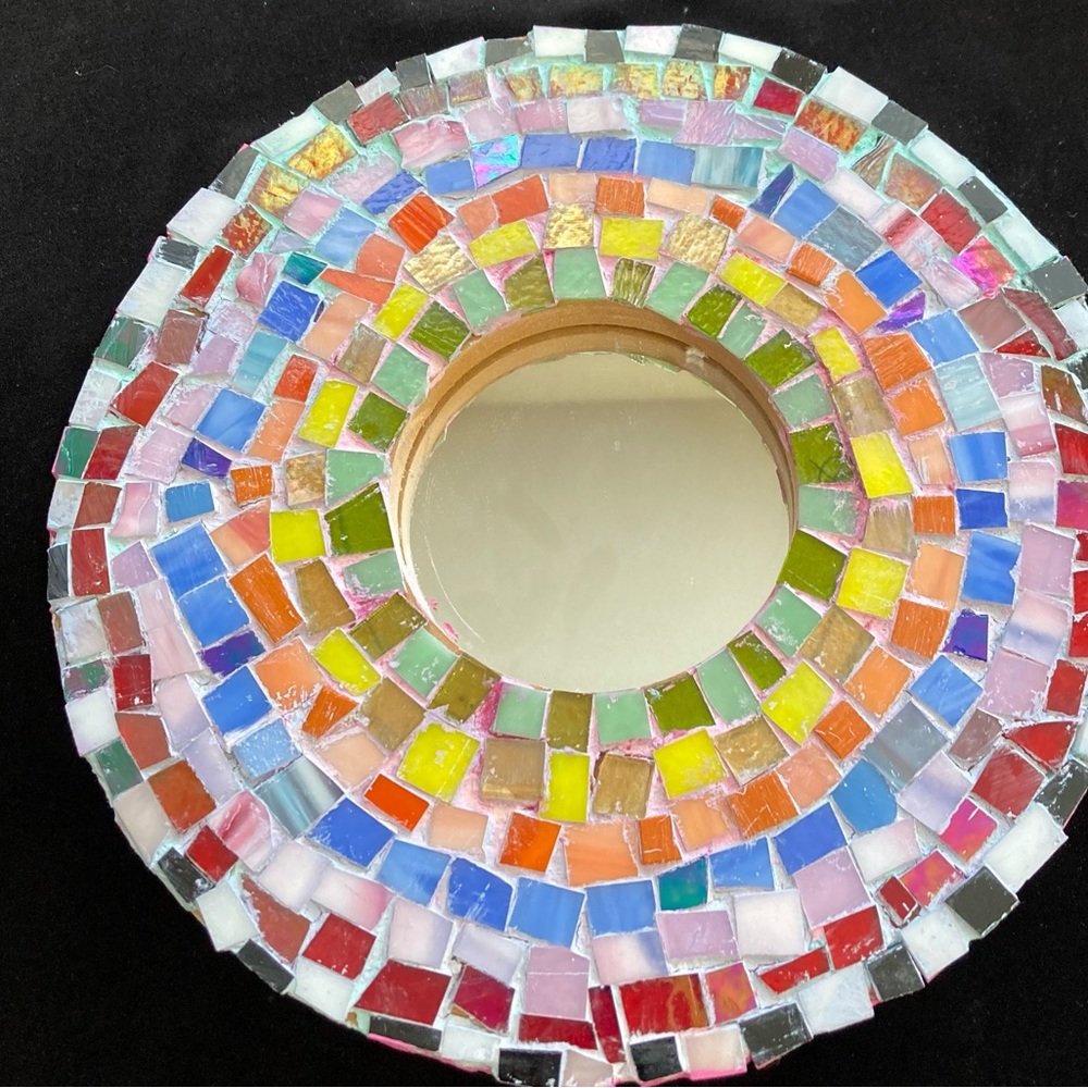 Circle Of Love ” Handmade Glass Mosaic Mirror  Circle Shape  10” X1”